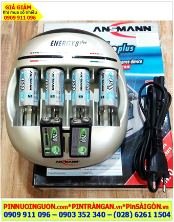 Ansman Energy 8Plus _Bộ sạc 6viên pin, Kèm sẳn 6 Pin (4 Pin sạc C4500mAh-1.2v và 2 Pin 9v MaxE E200mAh)